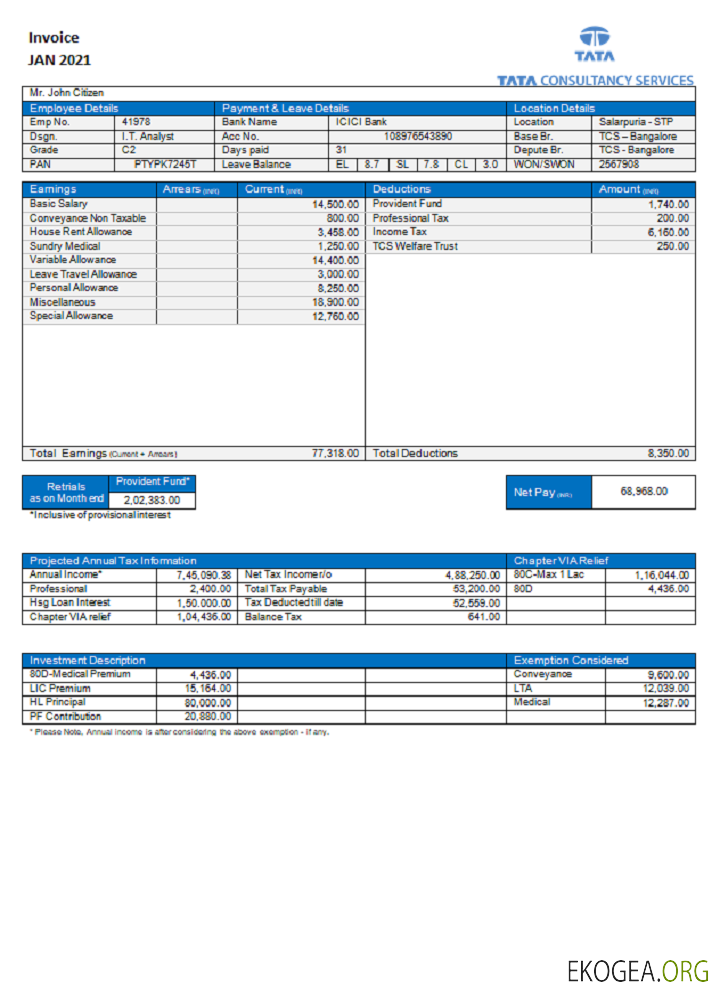 Facture de Tata Consulting Services aux États , Unis